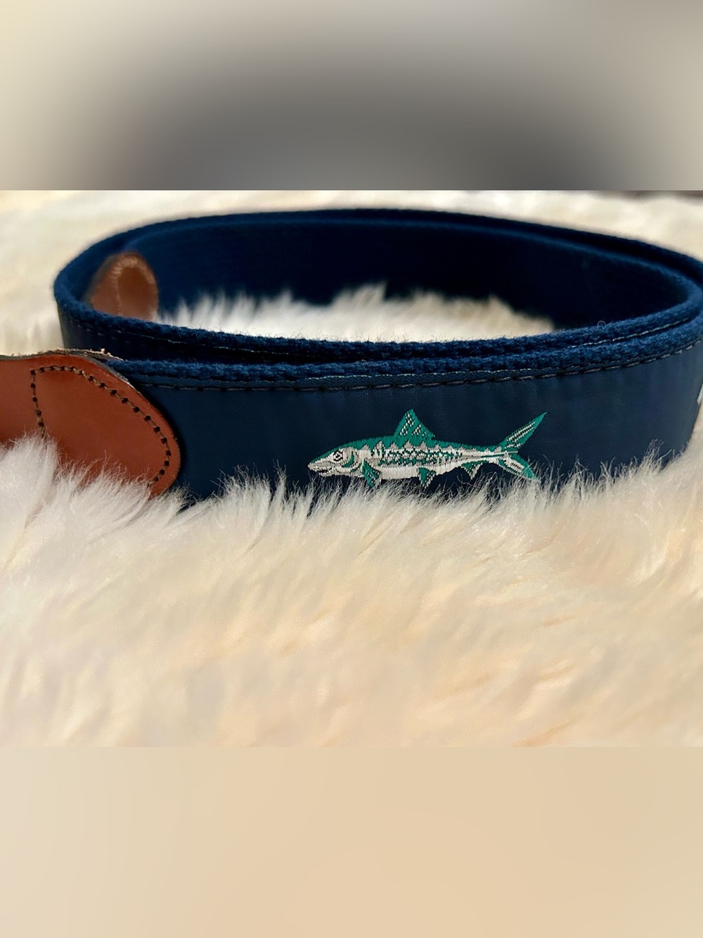 Men’s Navy Belt with Bonefish Embroidery
